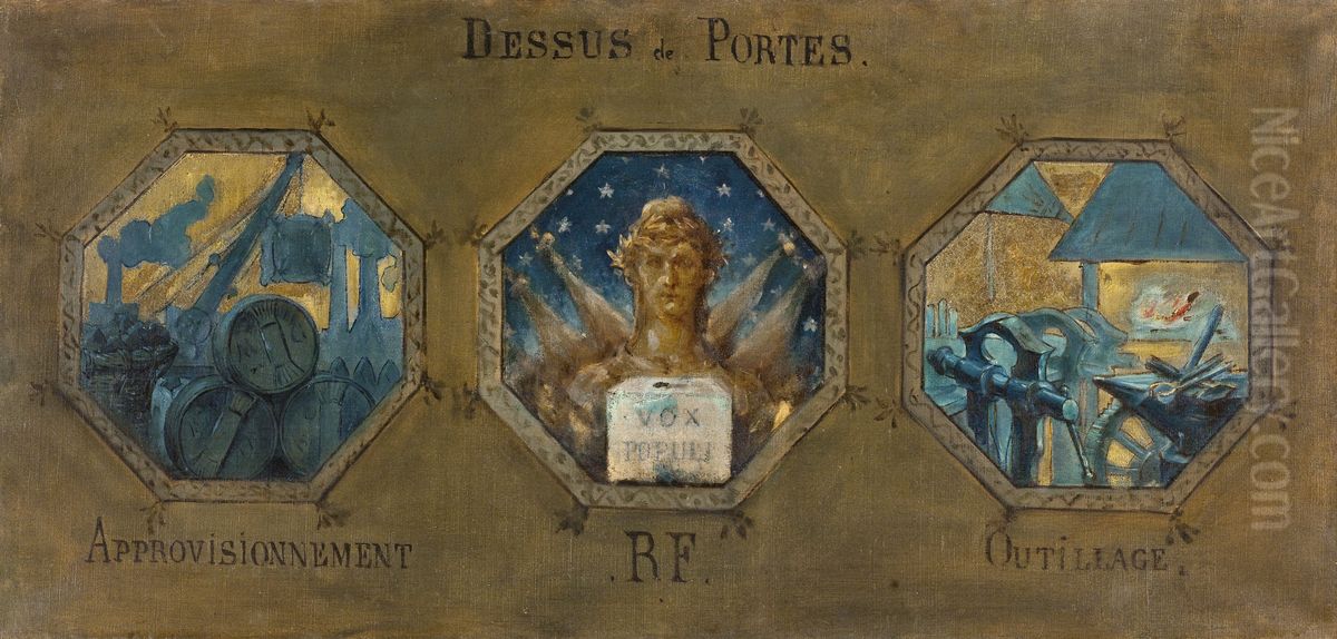 Esquisse pour la salle des mariages de la mairie du 19eme arrondissement : L'Approvisionnement, le vote, l'outillage Oil Painting by Henri Gervex