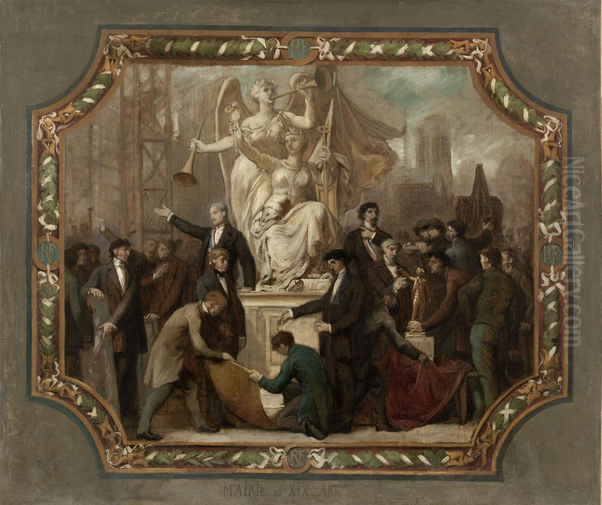 Esquisse pour la salle des mariages de la mairie du 19eme arrondissement : Allegorie des Arts (plafond) Oil Painting by Emile ( Jean Baptiste Philippe) Bin