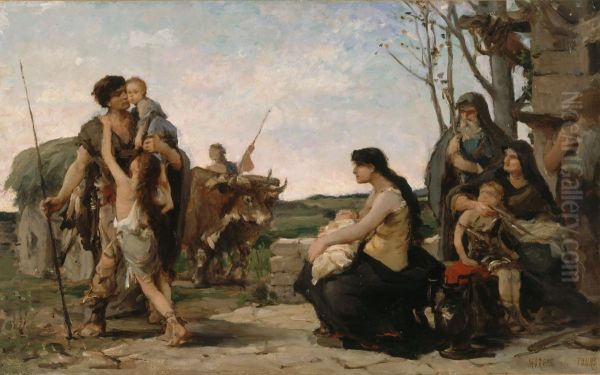 Esquisse pour la salle des mariages de la mairie du 2eme : La Famille Oil Painting by Georges Moreau de Tours