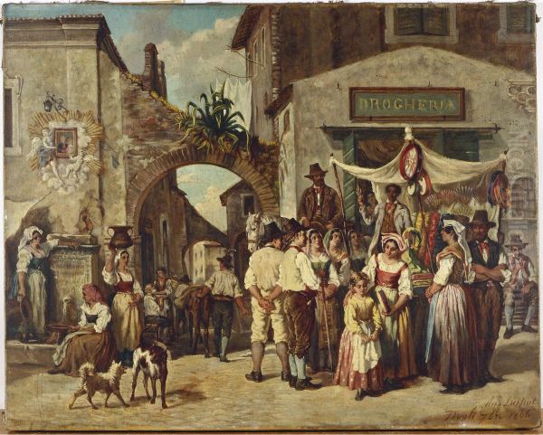 Marchands ambulants a Tivoli Oil Painting by Auguste Dutuit