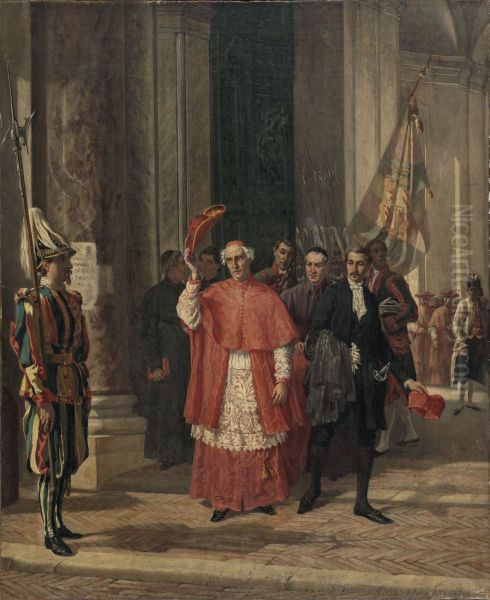 Cardinaux sortant du Vatican par la porte des Suisses, apres une audience du Saint-Pere Oil Painting by Auguste Dutuit