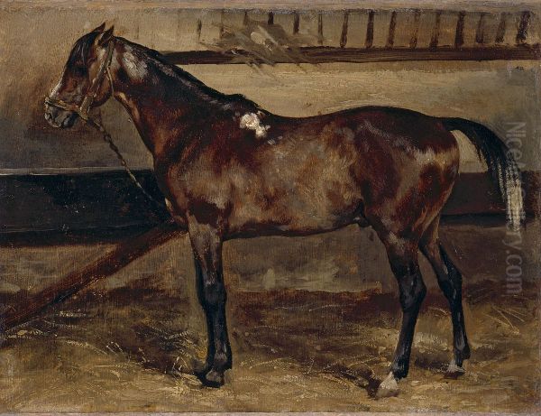 Cheval brun a l'ecurie Oil Painting by Theodore Gericault