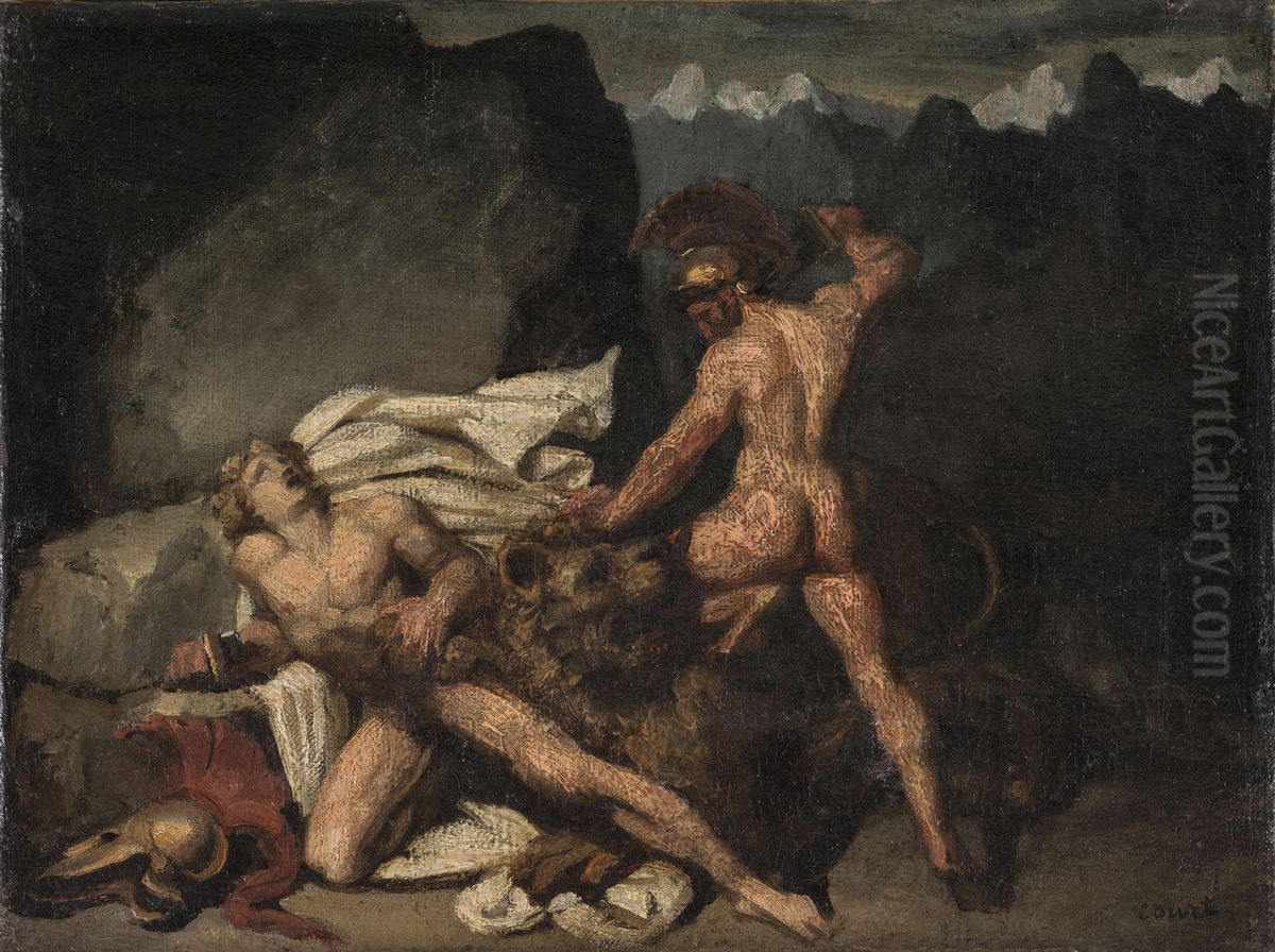 Scene heroique. Cain et Abel Oil Painting by Joseph-Desire Court
