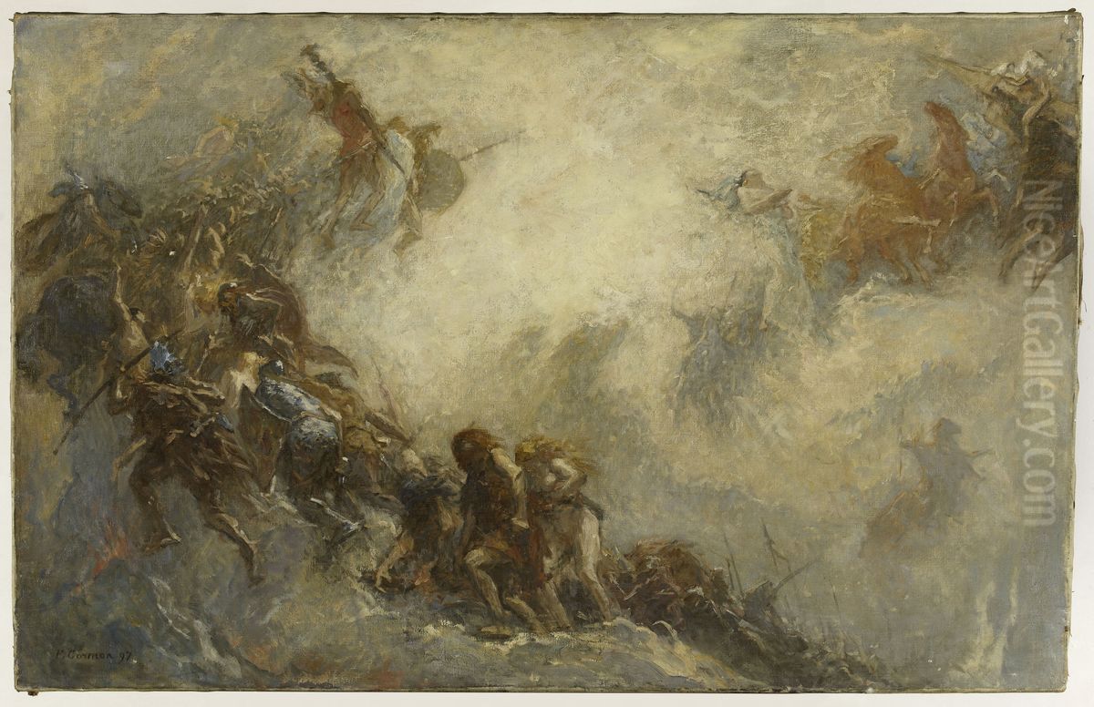 Esquisse pour l'amphitheatre de paleontologie du Museum d'histoire naturelle de Paris : les Races humaines (Plafond) Oil Painting by Fernand Cormon