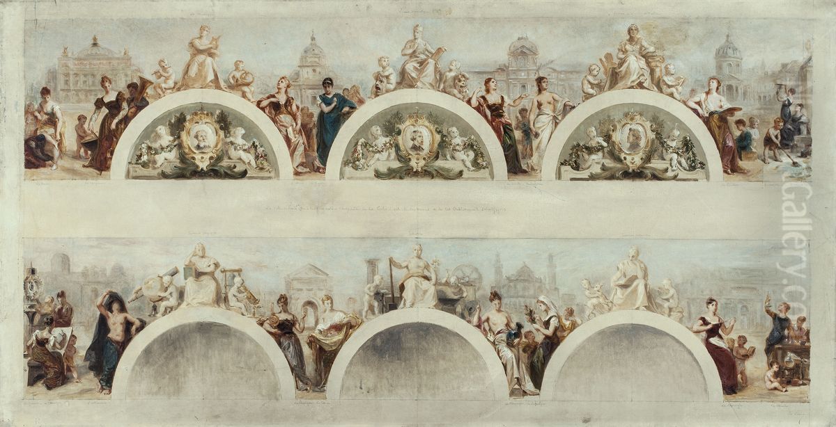 La Ville de Paris offre a toutes les Nations l'hospitalite de ses ecoles d'art, de ses musees et de ses etablissements scientifiques - Esquisse pour le salon d'entree de l'Hotel de Ville de Paris Oil Painting by Achille-Louis-Joseph Sirouy