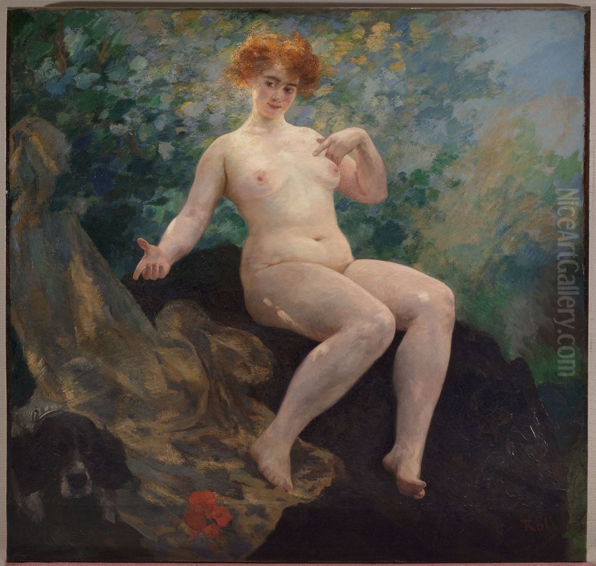 En ete, Femme au chien Oil Painting by Alfred Philippe Roll