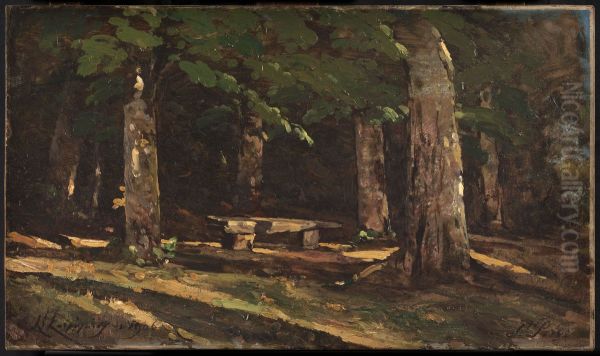 Le banc Oil Painting by Henri Harpignies