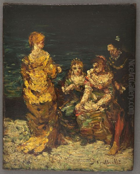 La conversation interrompue Oil Painting by Adolphe Joseph Thomas Monticelli