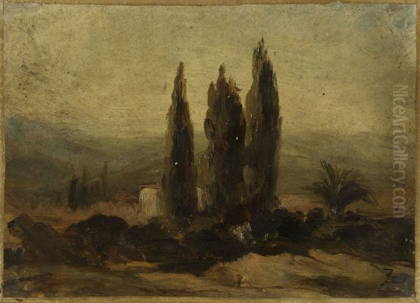 Les trois cypres Oil Painting by Felix Ziem