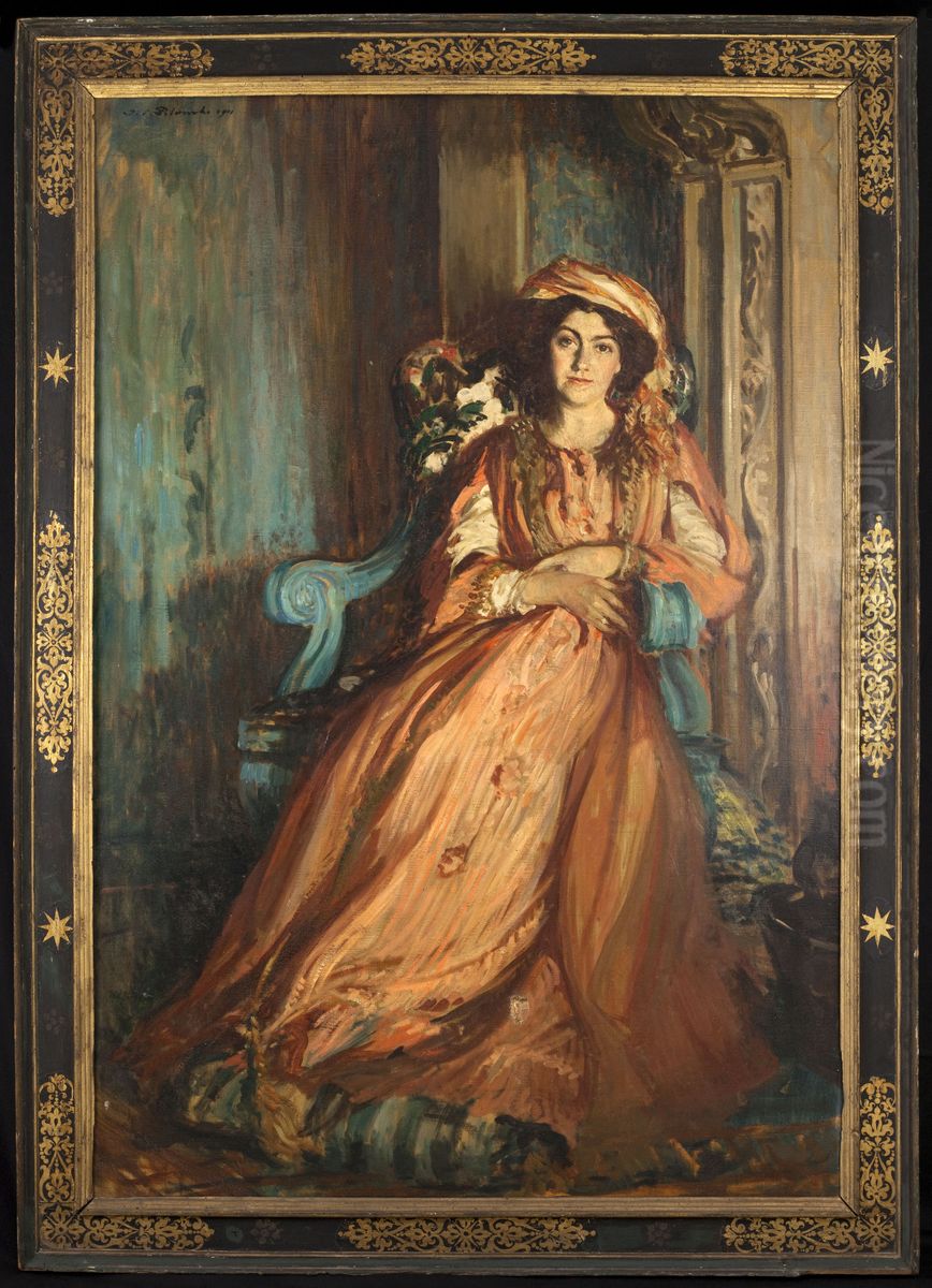 Portrait de Mabel Dodge a la Villa Curonia Oil Painting by Jacques-Emile Blanche
