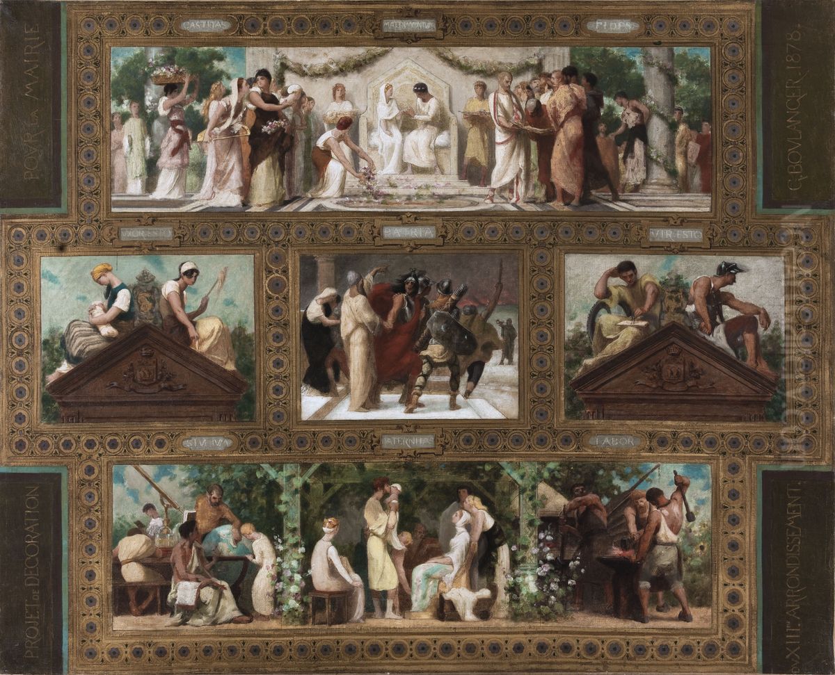 Esquisse pour la salle des mariages de la mairie du 13eme arrondissement : Vertus civiques. Oil Painting by Gustave Boulanger