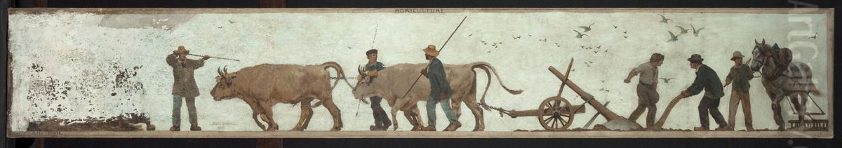 Esquisse pour l'ecole de la rue Chateau-Landon (10eme arrondissement) : L'agriculture. Le labourage Oil Painting by Jules Didier
