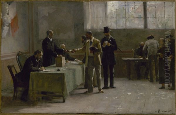 Esquisse pour la mairie des Lilas : Le suffrage universel Oil Painting by Alfred-Henri Bramtot