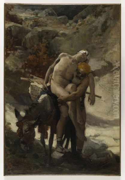 Le Bon Samaritain, esquisse Oil Painting by Aime Morot