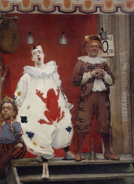 Grimaces et misere - Les Saltimbanques (clown blanc et bonisseur) Oil Painting by Fernand Pelez