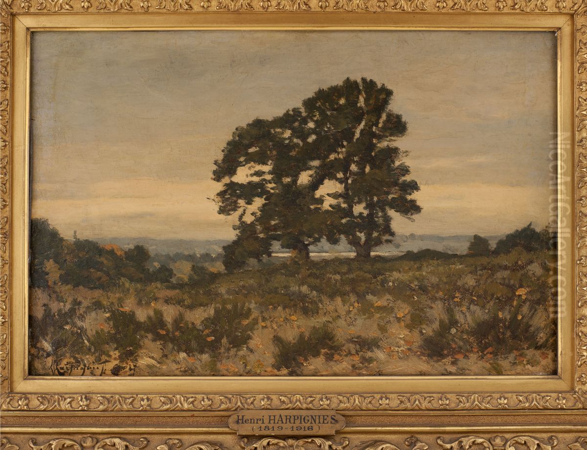 Deux arbres en lisiere de foret Oil Painting by Henri Harpignies