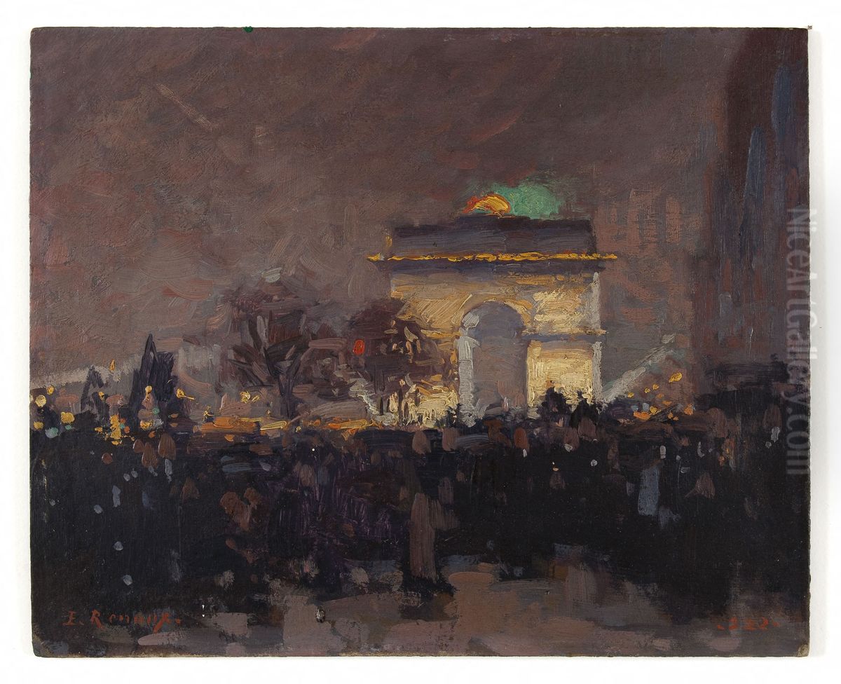 11 novembre 1920. Installation des cendres du soldat inconnu sous l'Arc de Triomphe de l'Etoile Oil Painting by Jules Ernest Renoux