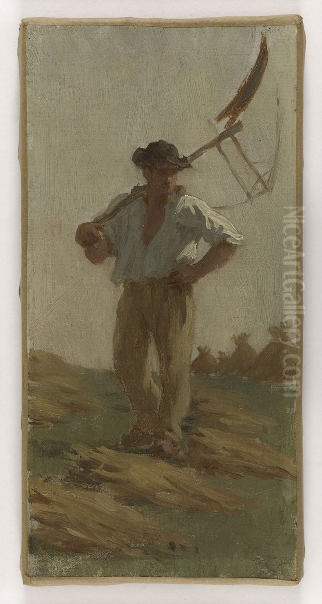Histoire du ble : Moissonneur au repos : Esquisse pour l'ecole de la rue Dombasle, 15eme arrondissement de Paris Oil Painting by Paul Baudouin