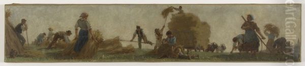 Histoire du ble : Ramassage du ble. Esquisse pour l'ecole de la rue Dombasle, 15eme arrondissement de Paris Oil Painting by Paul Baudouin