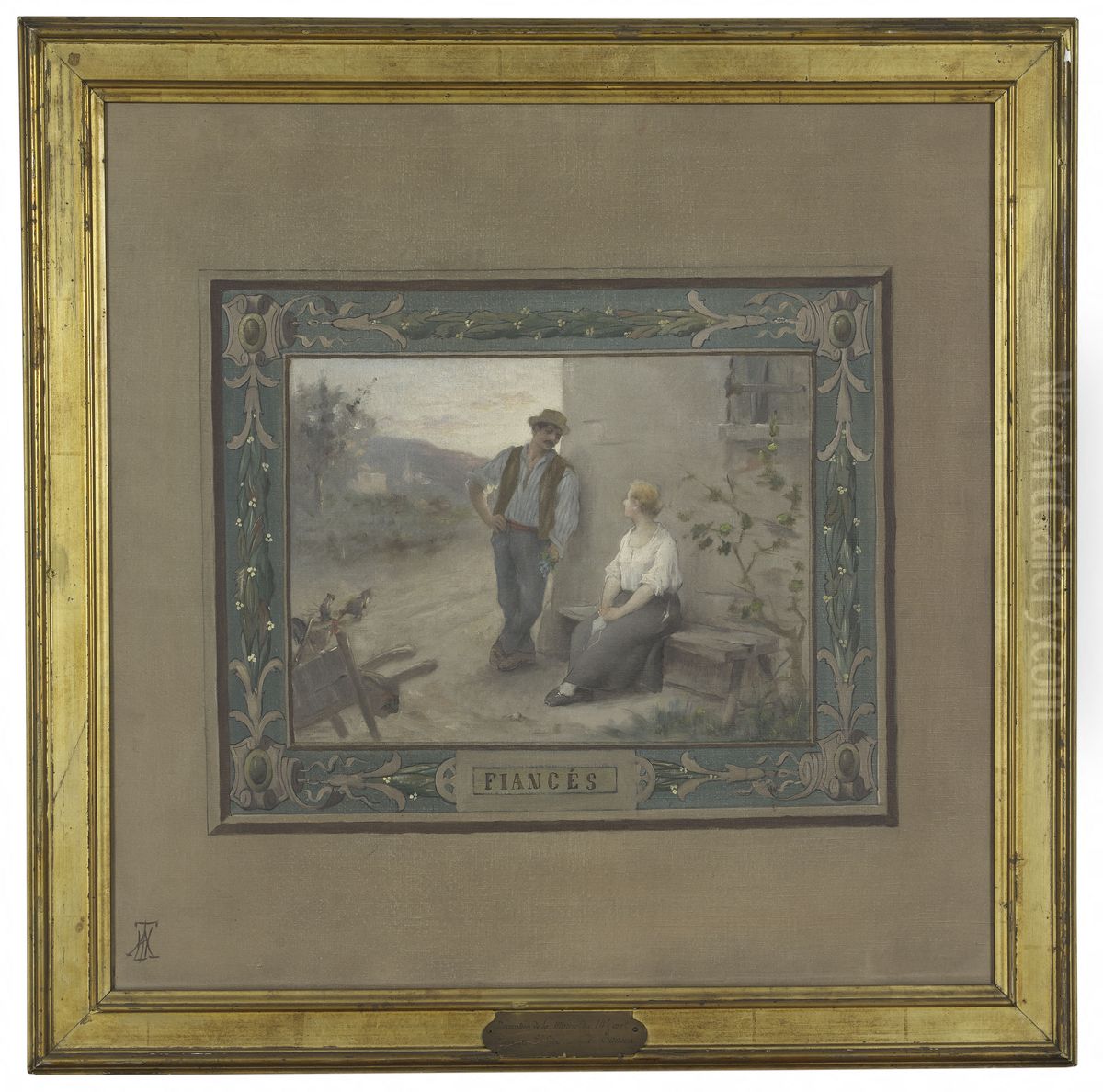 Esquisse pour la salle des mariages de la mairie du 14eme : Les Fiances Oil Painting by Henri Adriene Tanoux