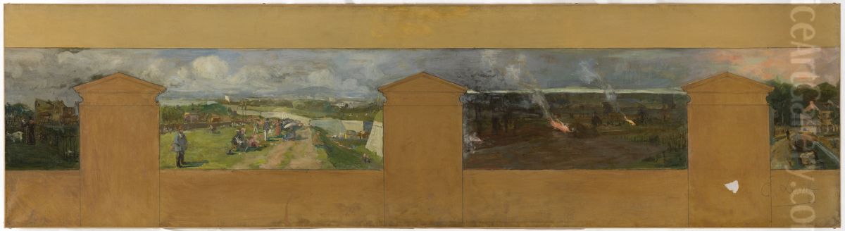 Esquisse pour la mairie de Vanves. Vue de Vanves avec fort de Vanves Oil Painting by Paul Schmitt