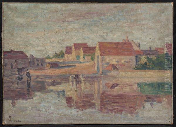 Village au bord d'une riviere Oil Painting by Maximilien Luce