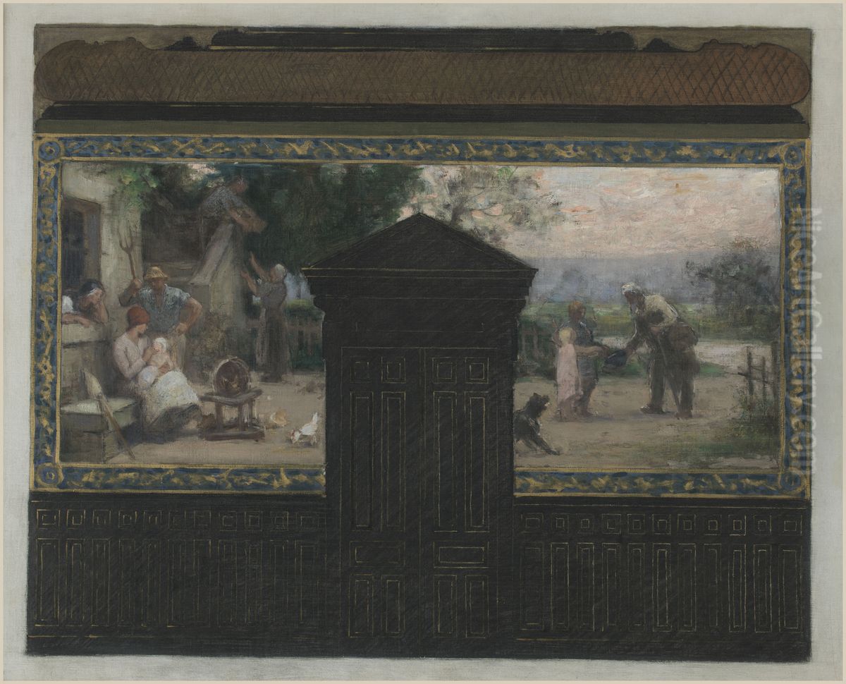 Esquisse pour la mairie du 15eme arrondissement : La famille - Aumone a un pauvre Oil Painting by Ferdinand Humbert