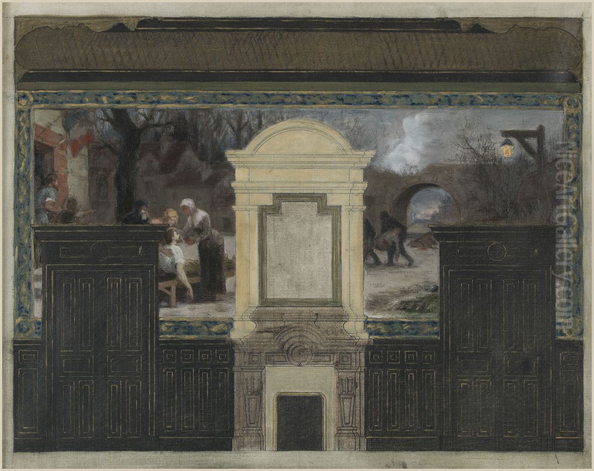 Esquisse pour la mairie du 15eme arrondissement : En temps de guerre Oil Painting by Ferdinand Humbert