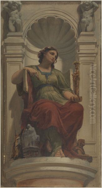 Esquisse pour la coupole du pavillon Denon au Louvre : l'invention (ou la sculpture) Oil Painting by Charles Louis Muller