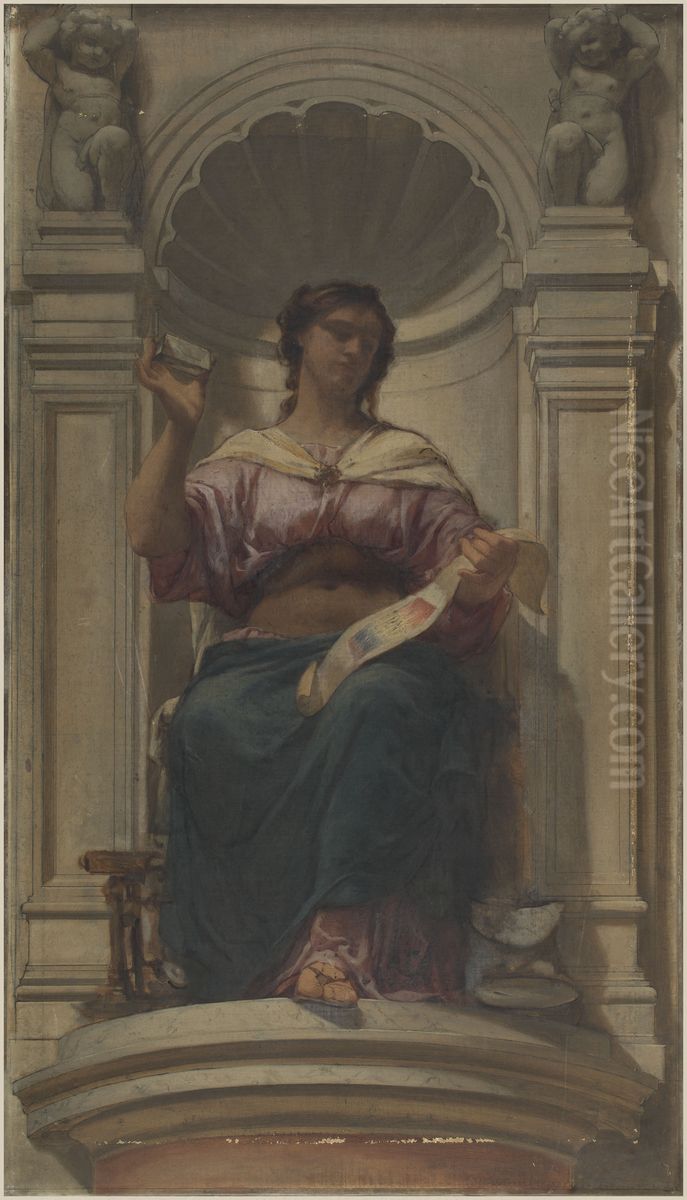 Esquisse pour la coupole du pavillon Denon au Louvre : l'observation (ou l'imprimerie) Oil Painting by Charles Louis Muller