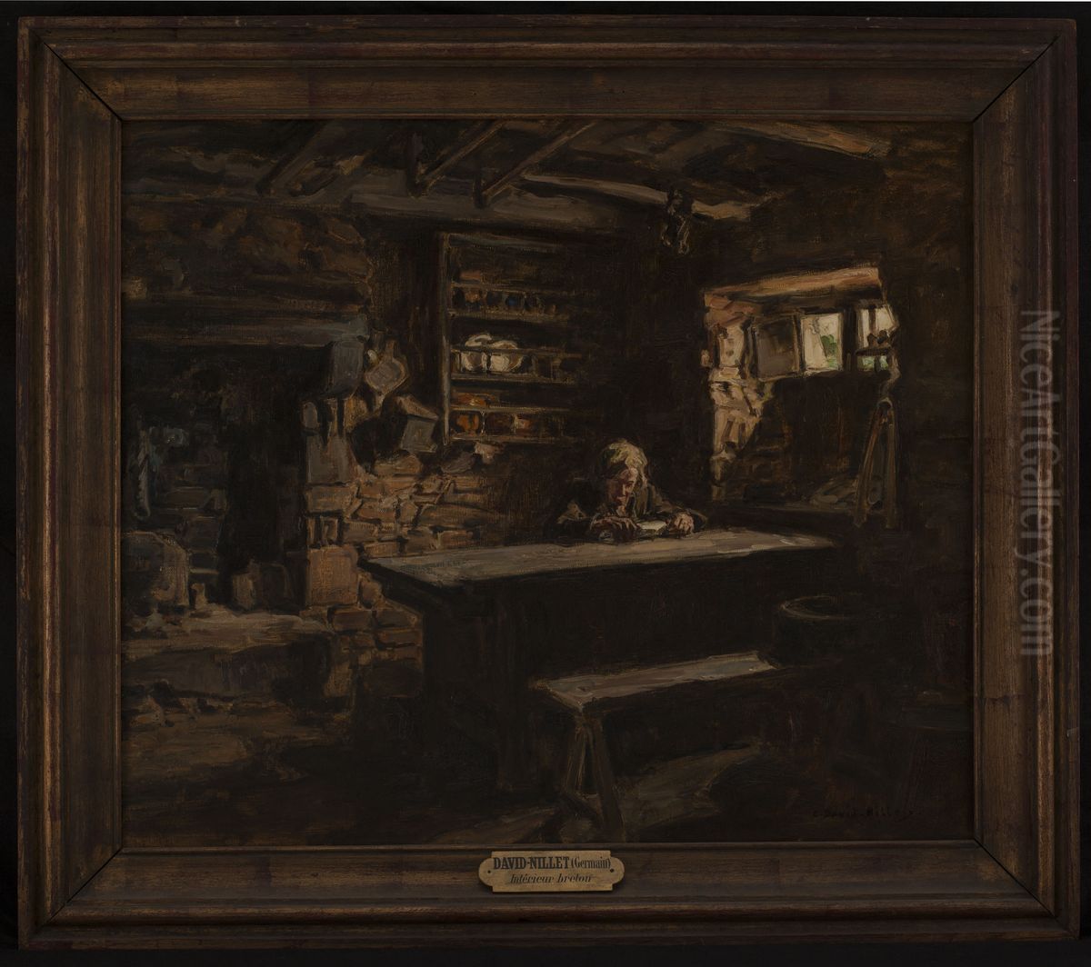 Interieur breton Oil Painting by Germain David-Nillet