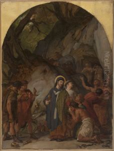 Esquisse pour l'eglise Saint-Ambroise : Saint Ambroise, eveque de Milan, livre les vases sacres de son eglise pour racheter ses prisonniers