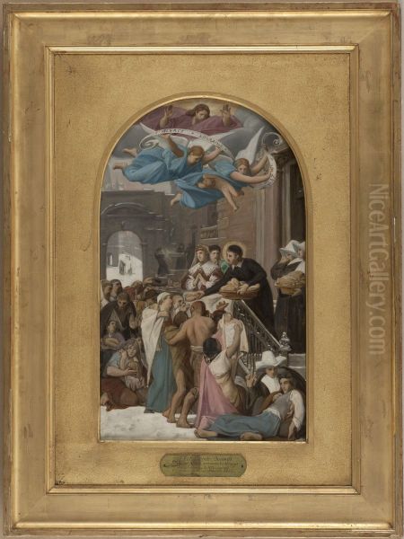 Esquisse pour l'eglise de la Trinite : Saint Vincent de Paul secourant les Lorrains apres la guerre de 1637 Oil Painting by Jean-Jules-Antoine Lecomte du Nouy