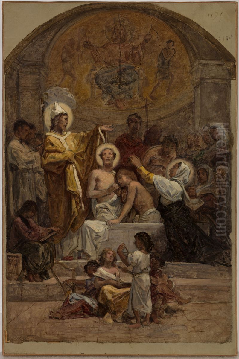 Esquisse pour l'eglise Saint-Augustin : Le Bapteme de saint Augustin Oil Painting by Diogene Ulyssee Napoleon Maillart