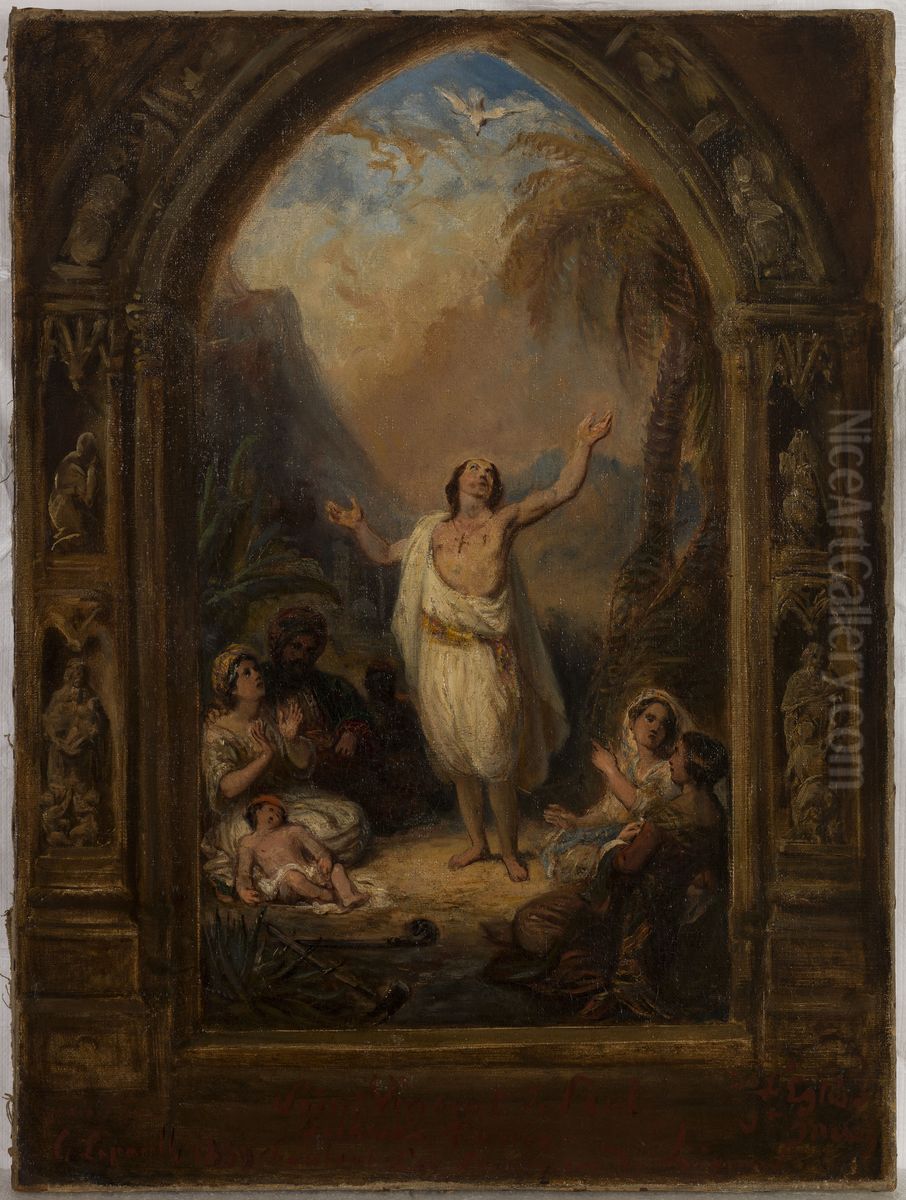 Esquisse pour l'eglise Saint- Merry : Saint Vincent de Paul arrivant a Tunis Oil Painting by Francois Gabriel Guillaume Lepaulle