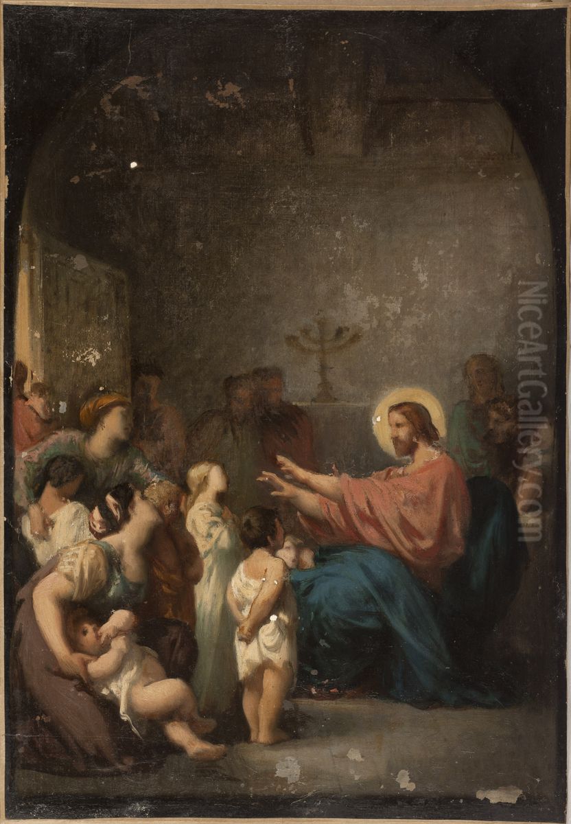 Esquisse pour l'eglise Saint-Etienne-du-Mont : Jesus et les petits enfants Oil Painting by Felix Henri Giacomotti