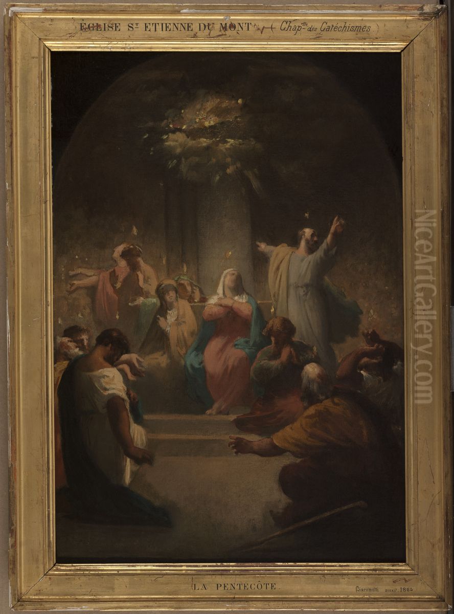 Esquisse pour l'eglise Saint-Etienne-du-Mont : La Pentecote Oil Painting by Felix Henri Giacomotti