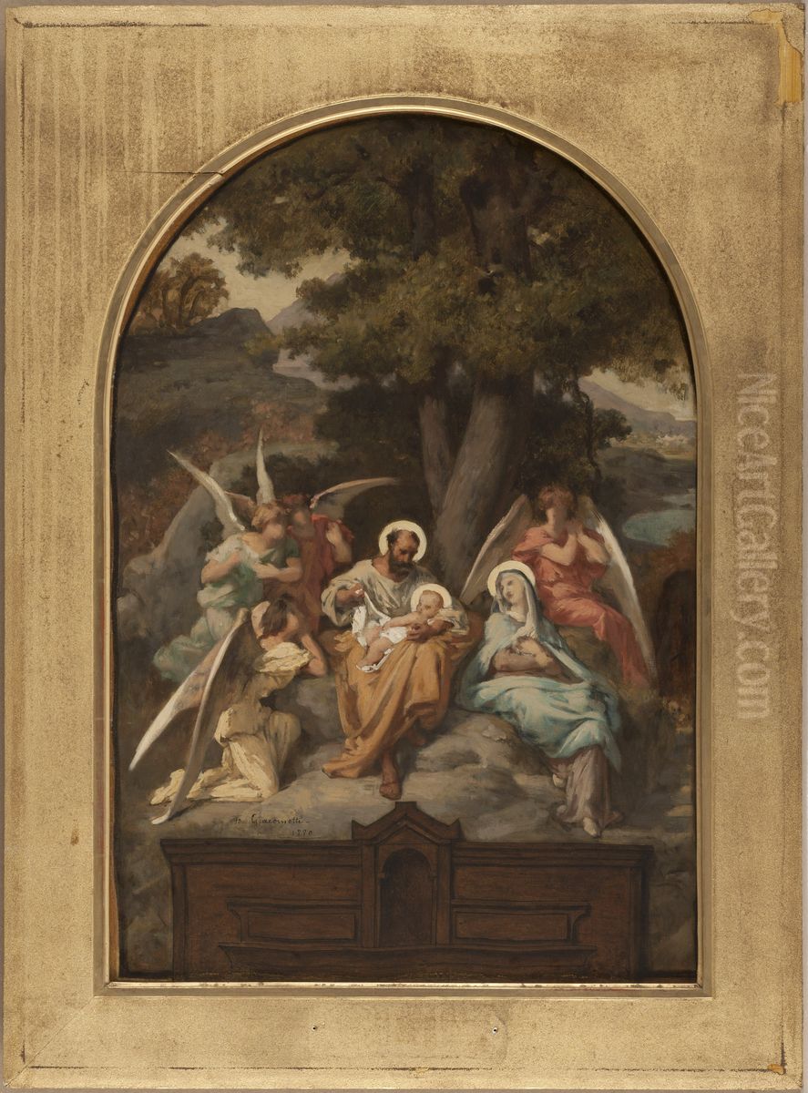 Esquisse pour l'eglise Notre-Dame-des-Champs : Le Repos de la Sainte Famille Oil Painting by Felix Henri Giacomotti