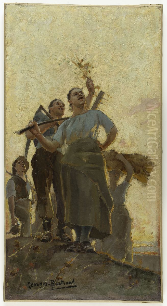 Esquisse pour la salle a manger de l'Hotel de Ville : La moisson Oil Painting by Georges Jules Bertrand