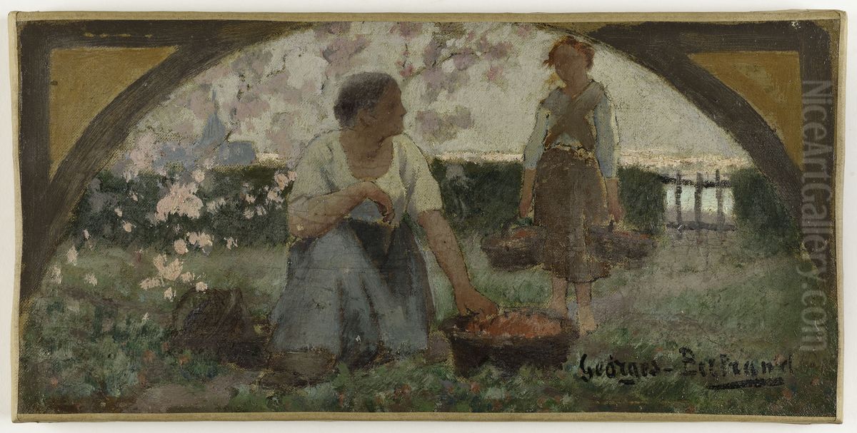 Esquisse pour la salle a manger de l'Hotel de Ville de Paris : Les fraises Oil Painting by Georges Jules Bertrand