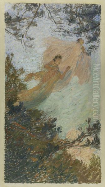 Esquisse pour la bibliotheque de l'Hotel de Ville de Paris : les Muses (Plafond) Oil Painting by Henri-Jean Guillaume Martin
