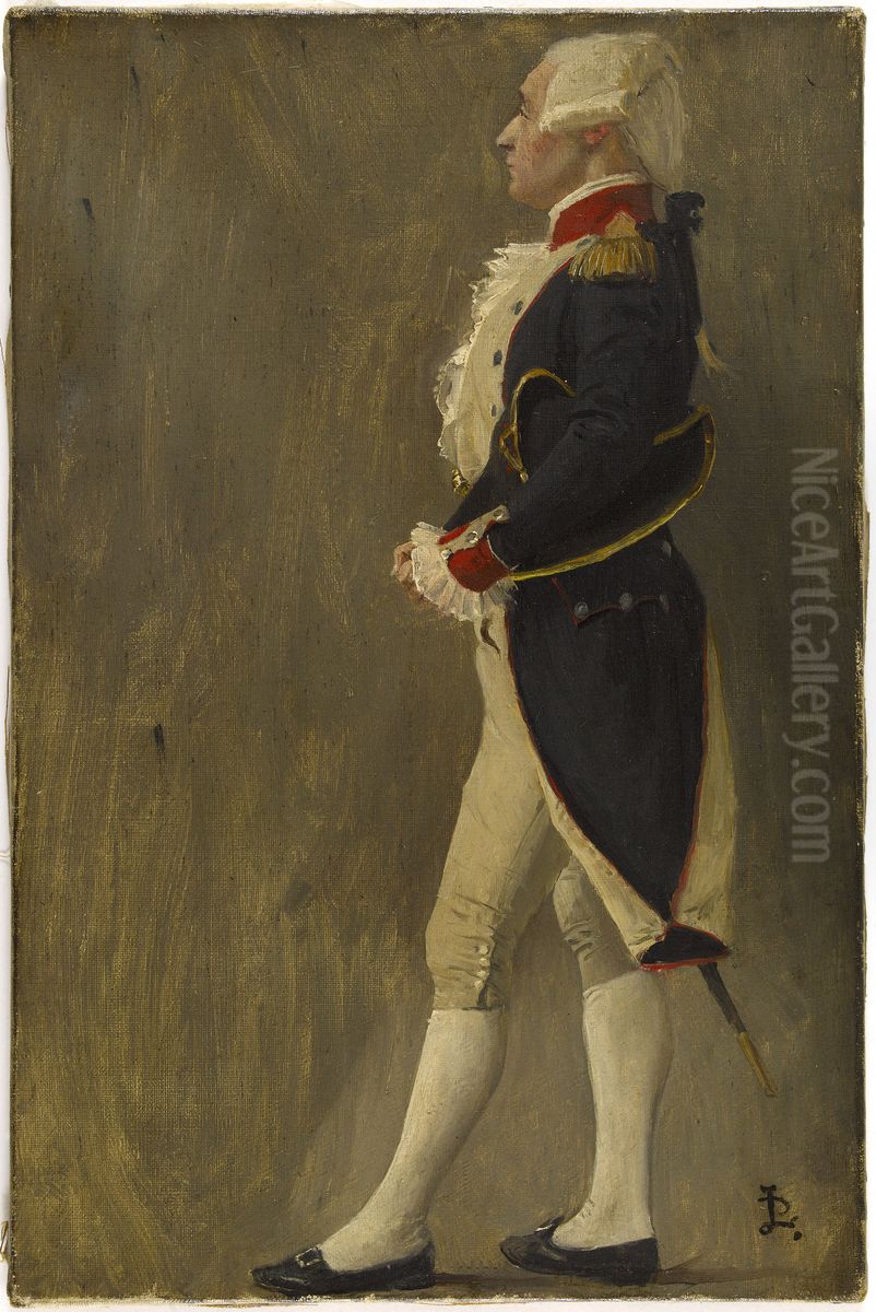 Esquisse de detail pour l'Hotel de Ville de Paris : La voute d'acier, silhouette du marquis de Lafayette Oil Painting by Jean-Paul Laurens