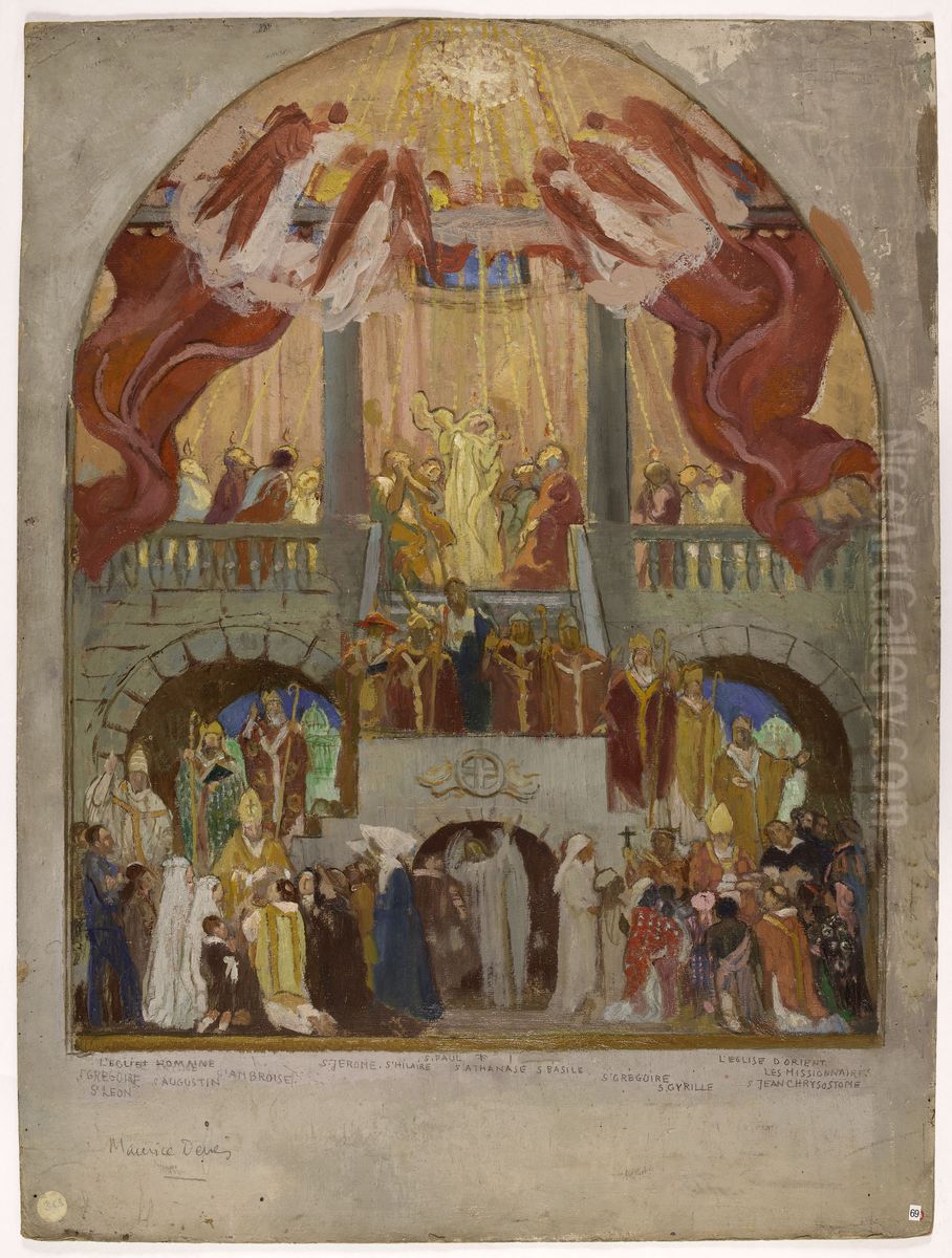 Esquisse pour l'eglise du Saint-Esprit (12e arr.) : La Pentecote, l'Eglise romaine, l'Eglise d'orient Oil Painting by Maurice Denis