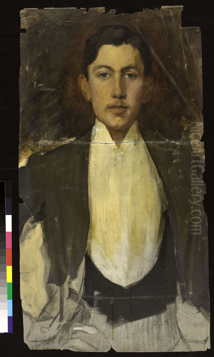 Portrait de Marcel Bing (2 fragments avant restauration) Oil Painting by Paul-Albert Besnard