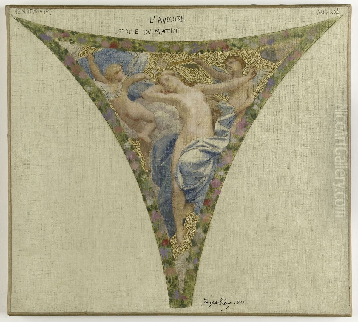 Esquisse pour l'escalier des fetes de l'Hotel de Ville - L'Aurore Oil Painting by Joseph Paul Blanc