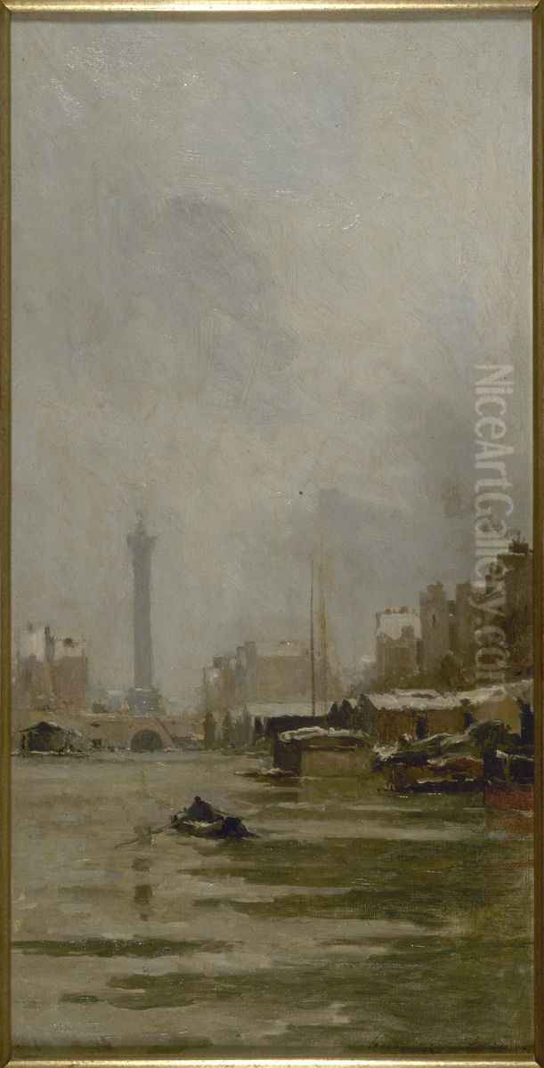 Esquisse pour le salon des Sciences de l'Hotel de Ville : Le bassin de l'Arsenal Oil Painting by Pierre Louis Leger Vauthier
