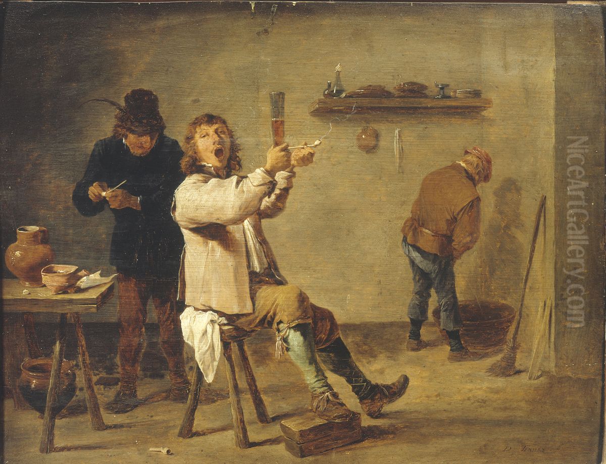 Peasants drinking in a tavern Oil Painting by David Teniers the Younger