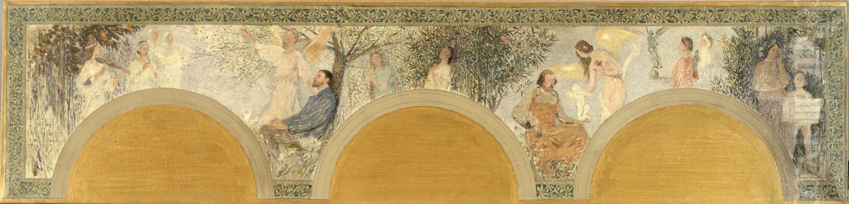 Esquisse pour le salon d'entree sud de l'Hotel de Ville : La Musique - La Sculpture Oil Painting by Henri-Jean Guillaume Martin
