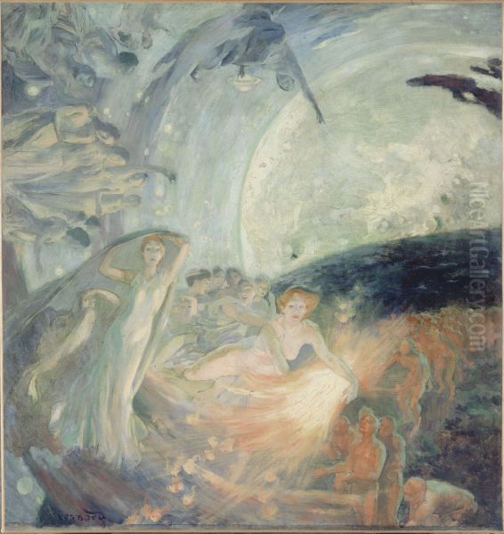 Esquisse pour l'Hotel de Ville de Paris : La Verite entrainant les Sciences a sa suite repand sa lumiere sur les hommes (Plafond) Oil Painting by Paul-Albert Besnard