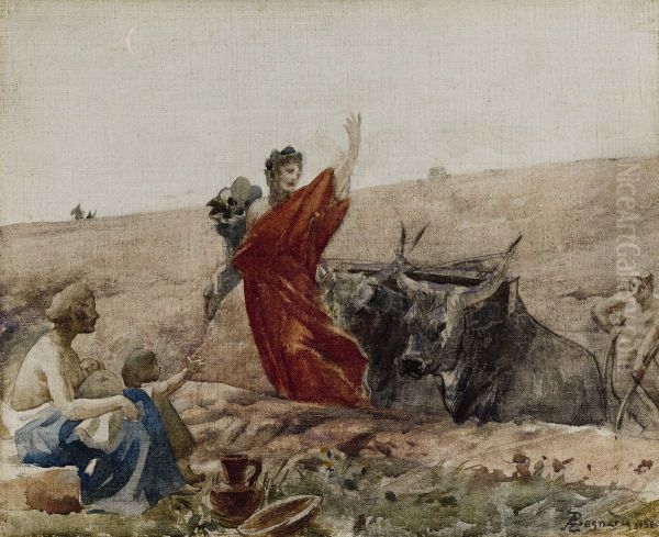 Esquisse pour la salle des mariages de la mairie du 19eme arrondissement de la Ville de Paris : Ceres - L'Abondance encourageant le Travail Oil Painting by Paul-Albert Besnard